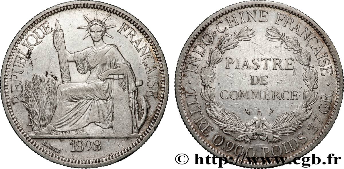 INDOCHINE FRANÇAISE 1 Piastre de Commerce 1898 Paris TB+ 