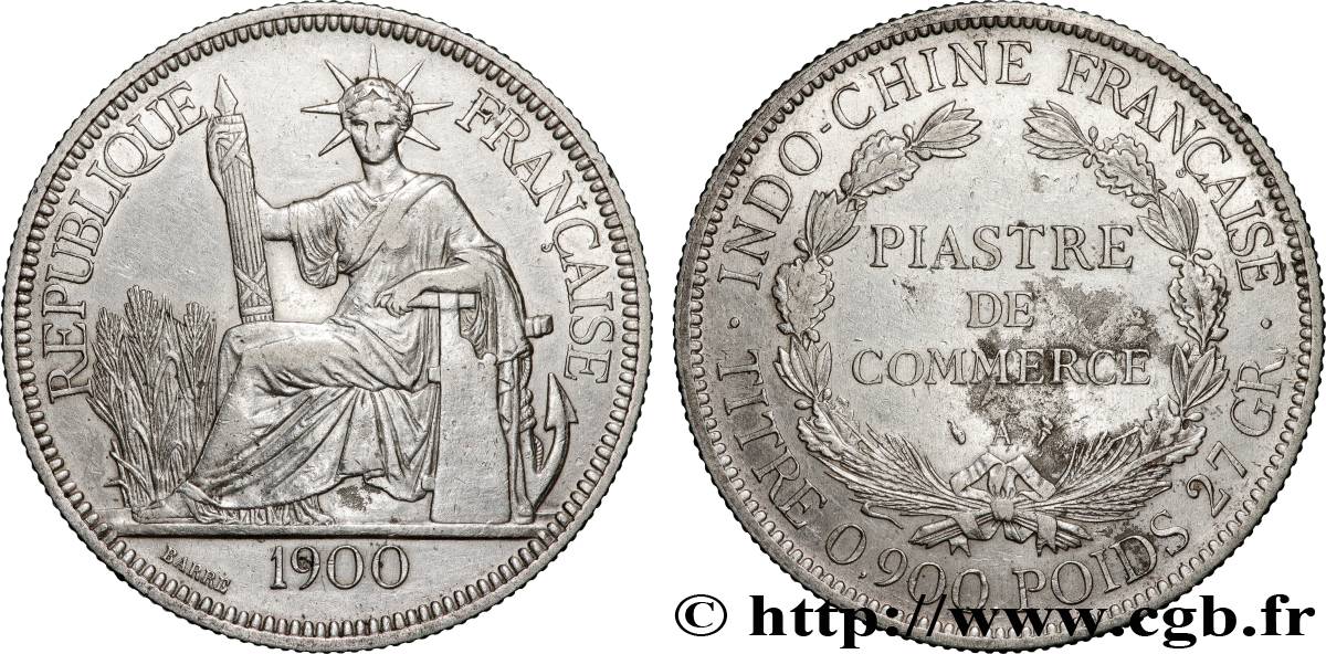 INDOCHINE FRANÇAISE 1 Piastre de Commerce 1900 Paris TTB 