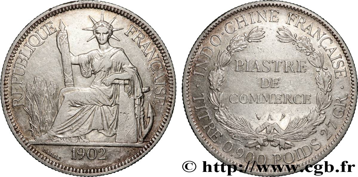 INDOCHINE FRANÇAISE 1 Piastre de Commerce 1902 Paris TTB 