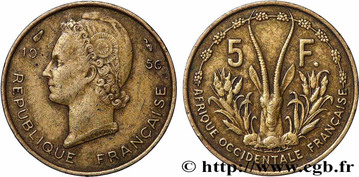 FRENCH WEST AFRICA 5 Francs 1956 Paris XF 