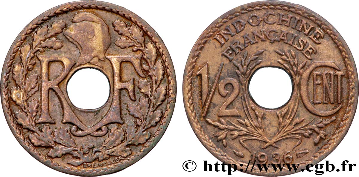 INDOCINA FRANCESE 1/2 Centième 1936 Paris q.BB 