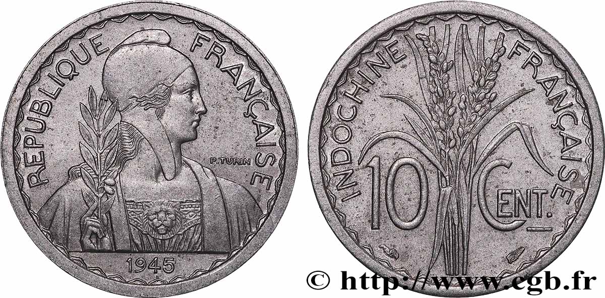 FRANZÖSISCHE-INDOCHINA 10 Centièmes 1945 Paris VZ 