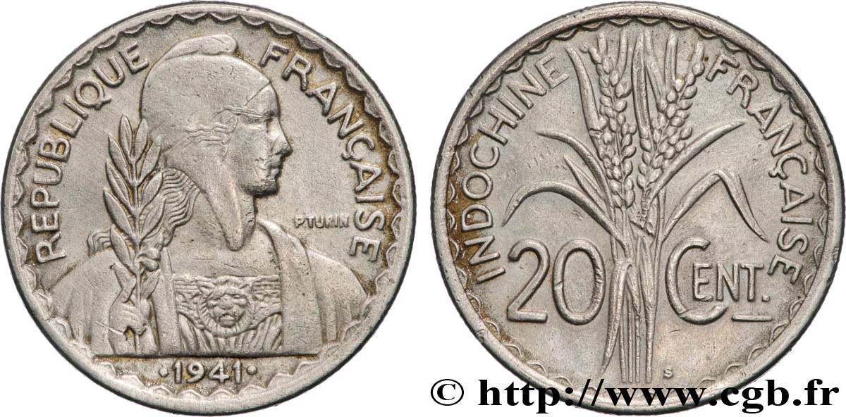 FRENCH INDOCHINA 20 Centièmes 1941 San Francisco XF 