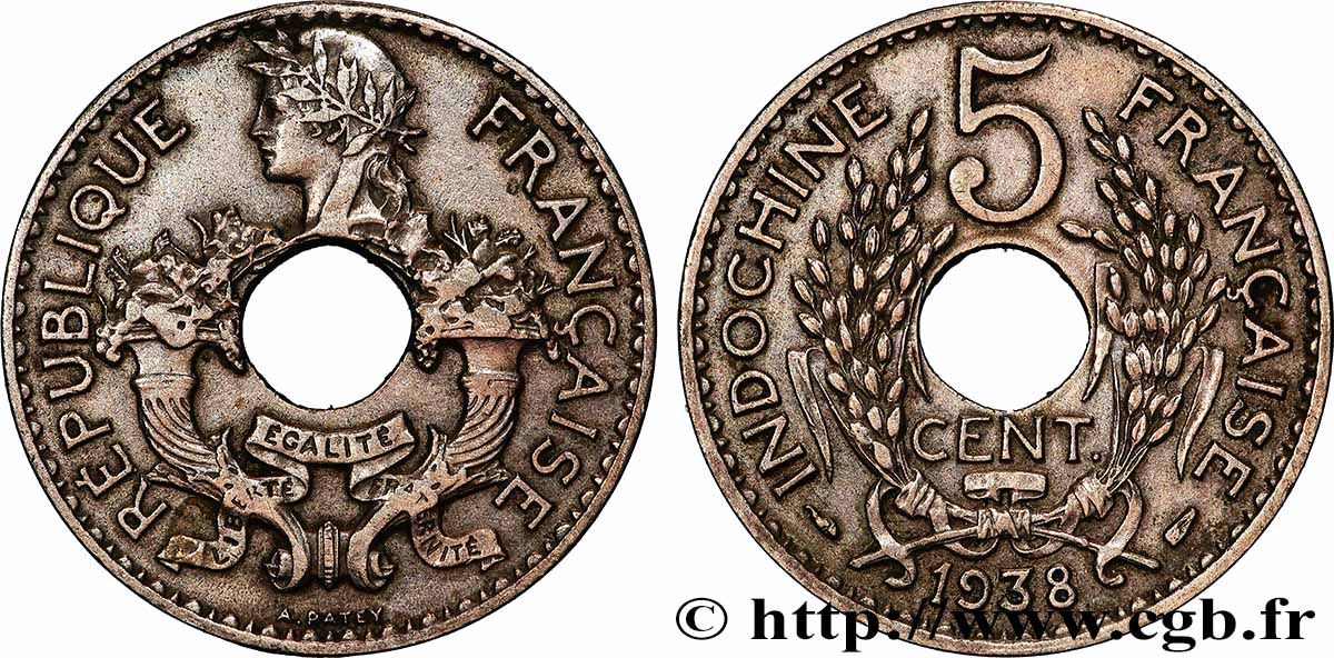 FRENCH INDOCHINA 5 Centièmes 1938 Paris AU 