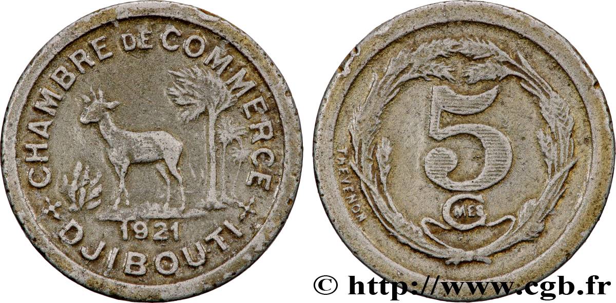 DJIBOUTI 5 Centimes Chambre de Commerce de Djibouti 1921 Paris TTB 