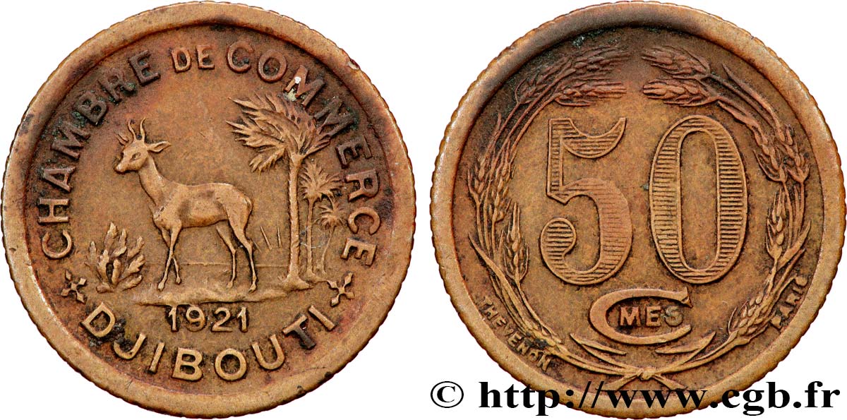 DJIBOUTI 50 Centimes Chambre de Commerce de Djibouti 1921 Paris TTB+ 