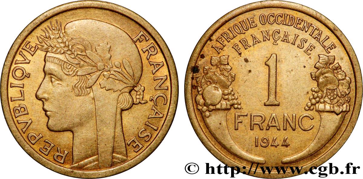 FRENCH WEST AFRICA 1 Franc Morlon 1944 Londres AU 