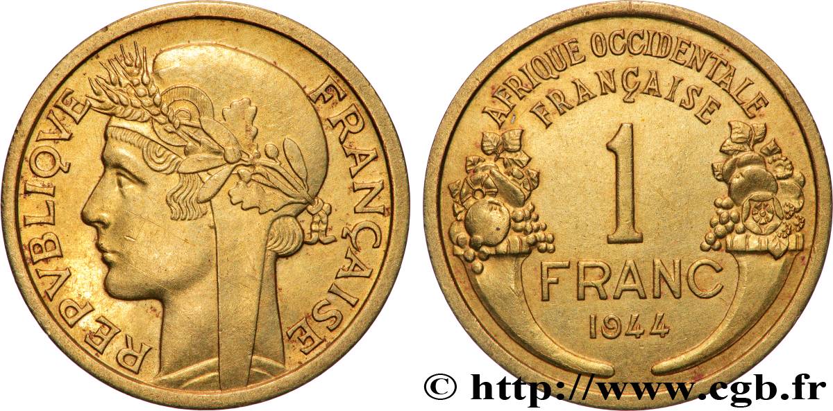 FRENCH WEST AFRICA 1 Franc Morlon 1944 Londres AU 