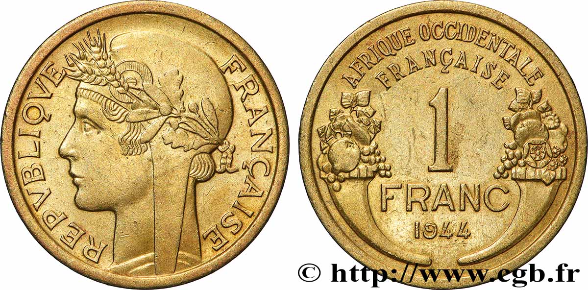 AFRIQUE OCCIDENTALE FRANÇAISE 1 Franc Morlon 1944 Londres SUP 