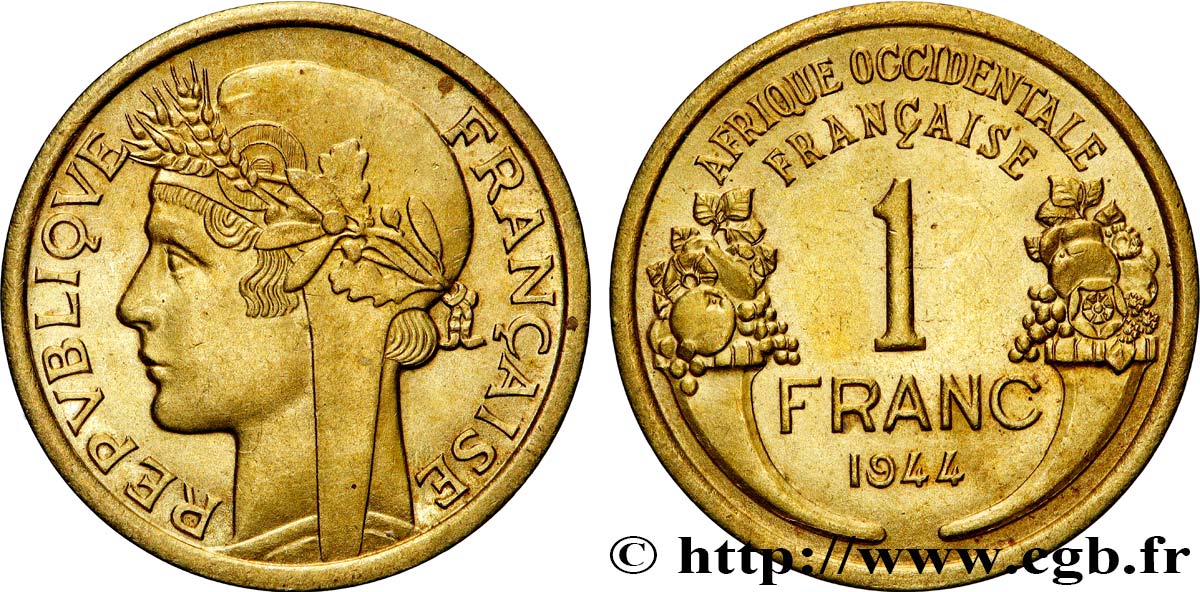 FRENCH WEST AFRICA 1 Franc Morlon 1944 Londres AU 