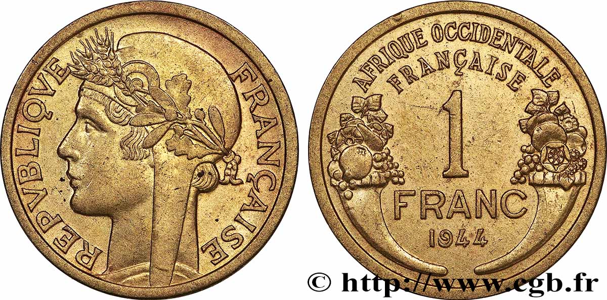 AFRICA OCCIDENTALE FRANCESA  1 Franc Morlon 1944 Londres SPL 