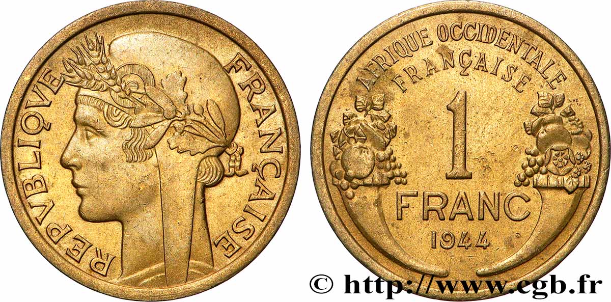 FRENCH WEST AFRICA 1 Franc Morlon 1944 Londres AU 