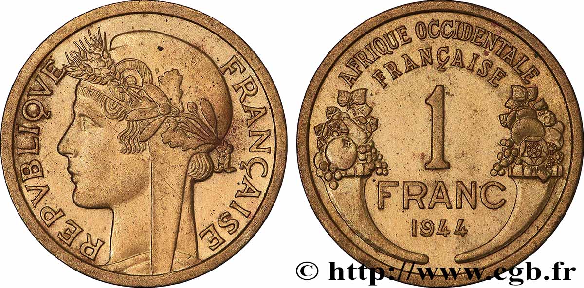 FRENCH WEST AFRICA 1 Franc Morlon 1944 Londres AU 