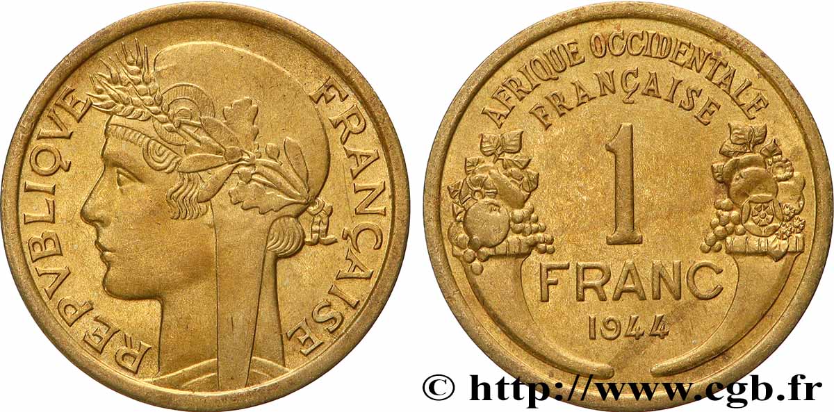 AFRICA FRANCESA DEL OESTE 1 Franc Morlon 1944 Londres EBC 