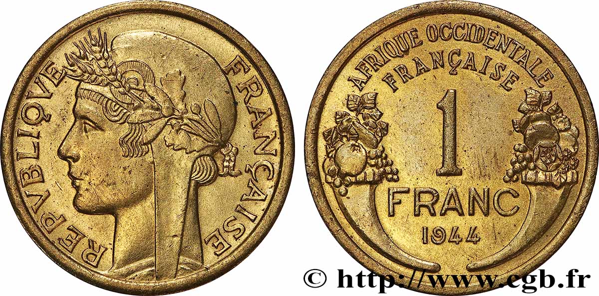 FRENCH WEST AFRICA 1 Franc Morlon 1944 Londres AU 
