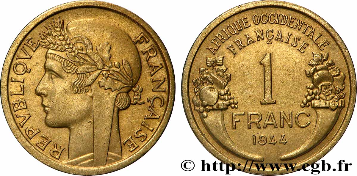 AFRIQUE OCCIDENTALE FRANÇAISE 1 Franc Morlon 1944 Londres SUP 