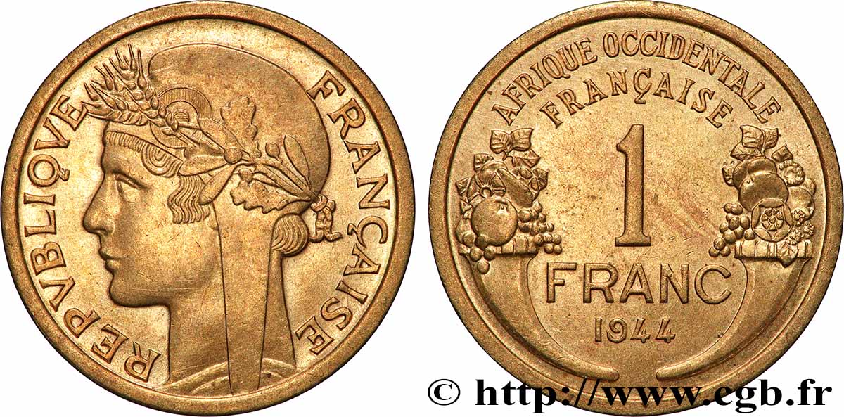 FRENCH WEST AFRICA 1 Franc Morlon 1944 Londres AU 