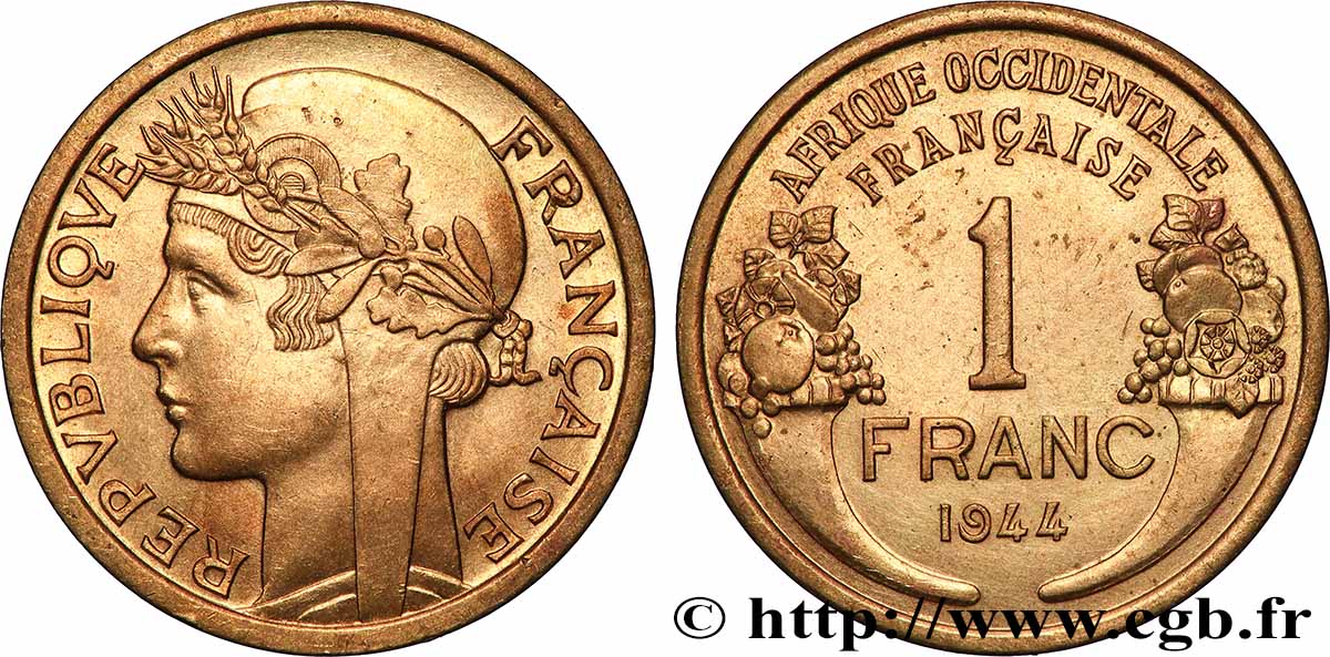 AFRICA FRANCESA DEL OESTE 1 Franc Morlon 1944 Londres EBC 