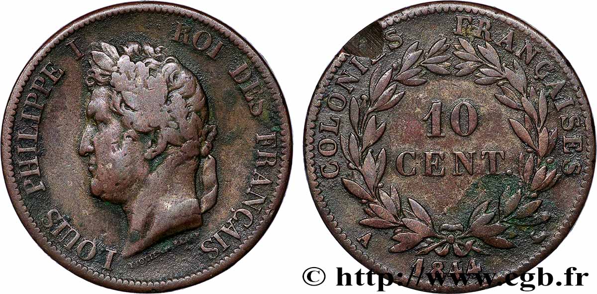 COLONIE FRANCESI - Luigi Filippo, per Isole Marchesi 10 Centimes Louis-Philippe 1844 Paris MB 