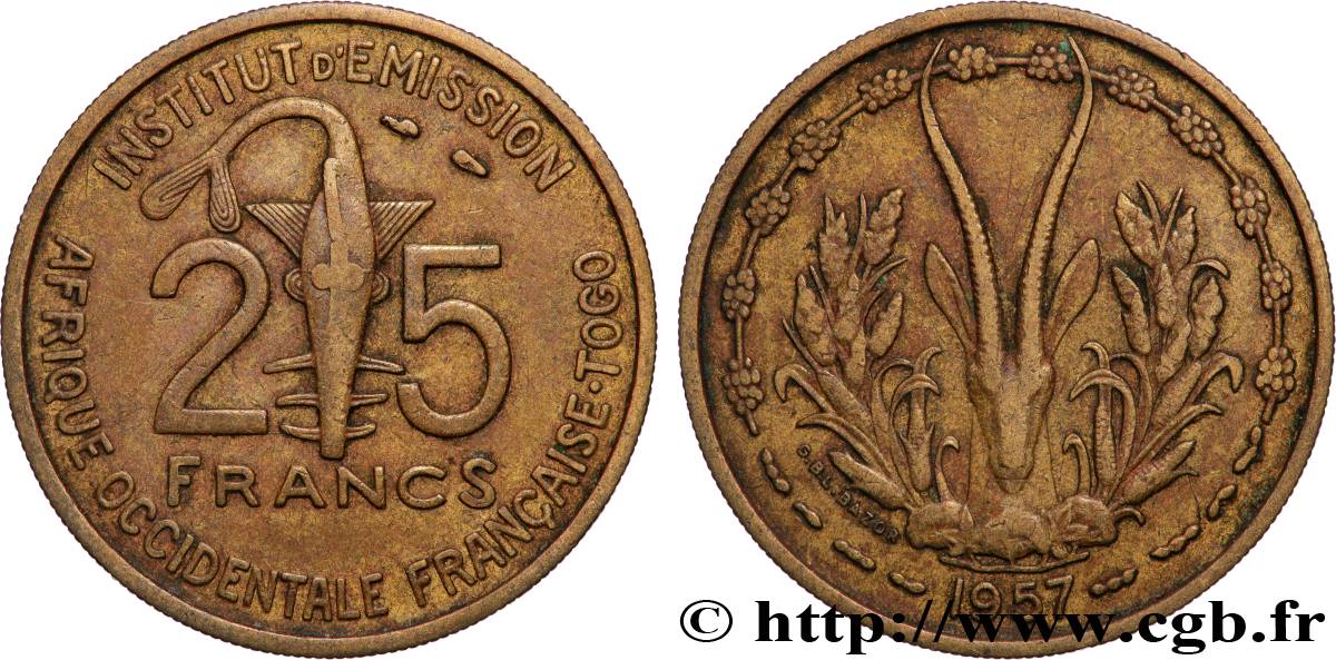 FRENCH WEST AFRICA - TOGO 25 Francs 1957 Paris XF 