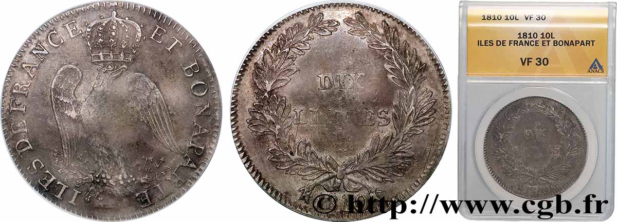 ÎLES DE FRANCE ET BOURBON - PREMIER EMPIRE - GÉNÉRAL DECAEN 1 Piastre (de 10 livres) Decaen 1810 Port-Louis TB30 ANACS