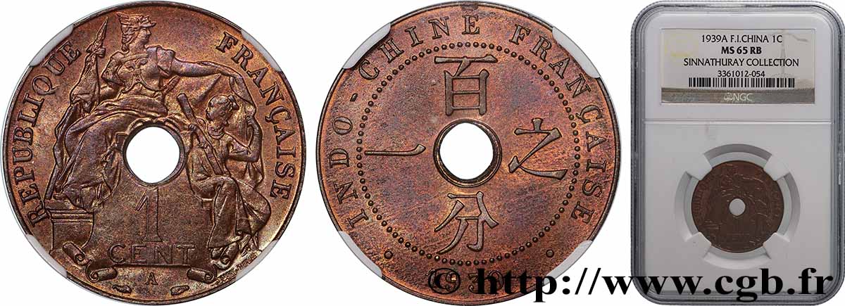 FRENCH INDOCHINA 1 Centième 1939 Paris MS65 NGC