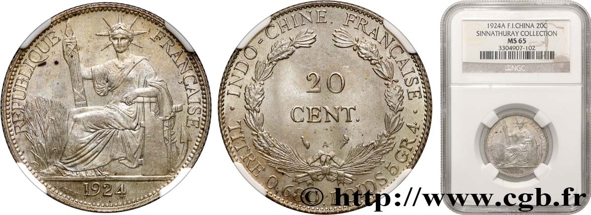 FRANZÖSISCHE-INDOCHINA 20 Centièmes 1924 Paris ST65 NGC