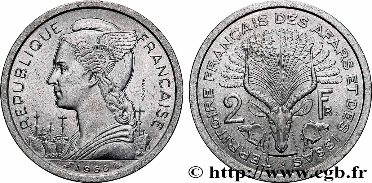 DJIBOUTI - Territoire français des AFARS et des ISSAS Essai 2 Francs 1968 Paris SPL 