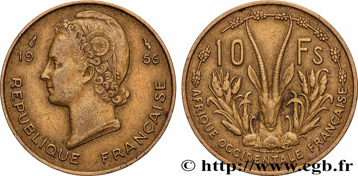 AFRIQUE OCCIDENTALE FRANÇAISE 10 Francs 1956 Paris TTB 