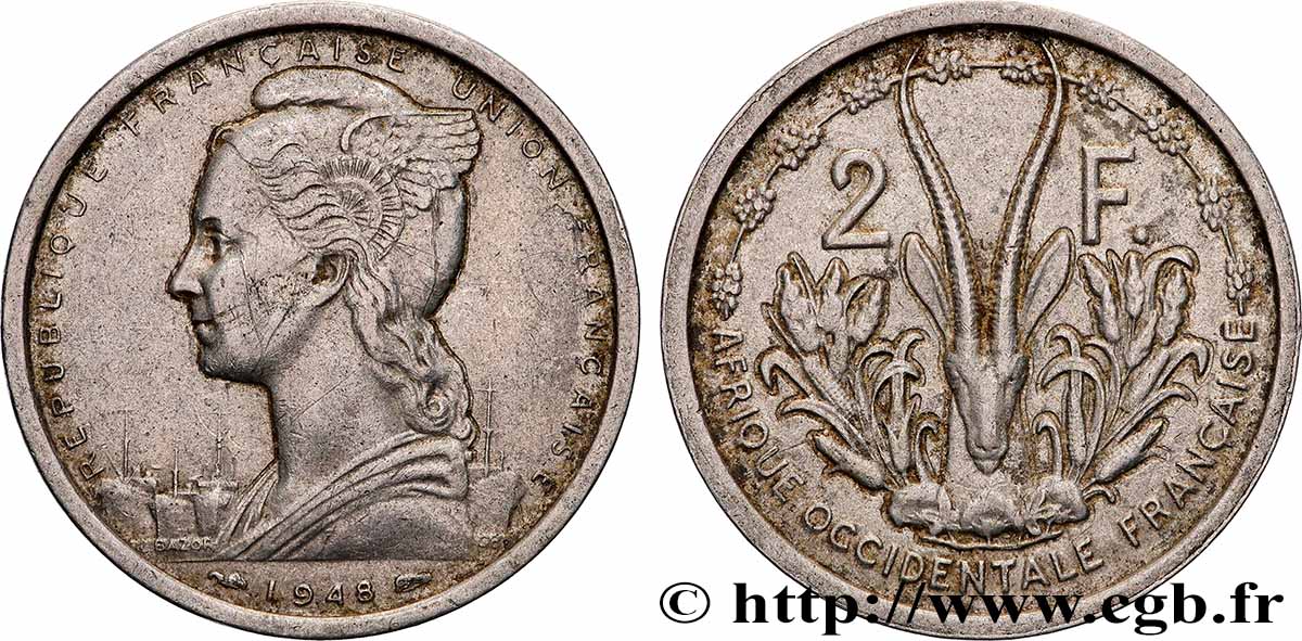 AFRIQUE OCCIDENTALE FRANÇAISE - UNION FRANÇAISE 2 Francs 1948 Paris TTB 