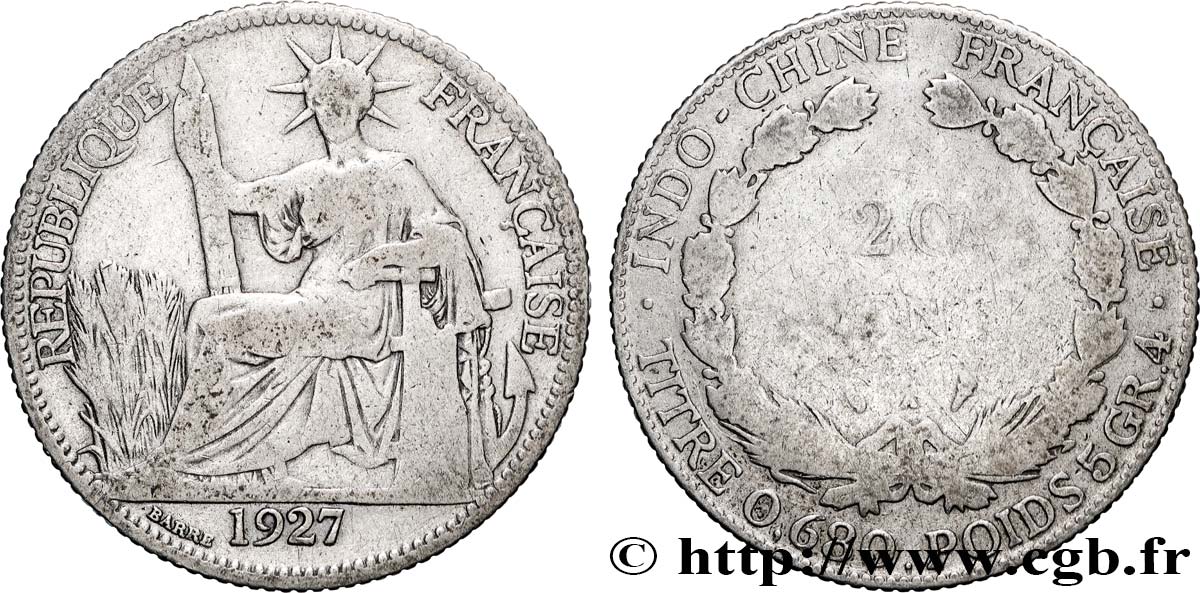 INDOCHINA 20 Centièmes 1927 Paris BC 