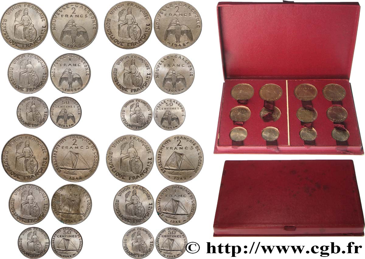 NEW CALEDONIA Boite d’essai de présentation 12 monnaies 1948 Paris MS 