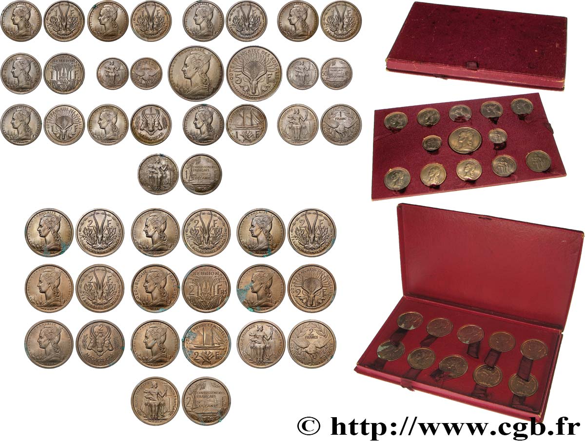 FRENCH UNION - FOURTH REPUBLIC Coffret de 23 essais Union Française pour les colonies en bronze-nickel 1948-1949 Paris MS 