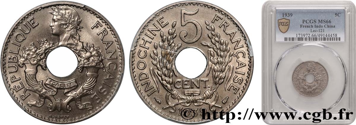INDOCHINE FRANÇAISE 5 Centièmes 1939 Paris FDC66 PCGS
