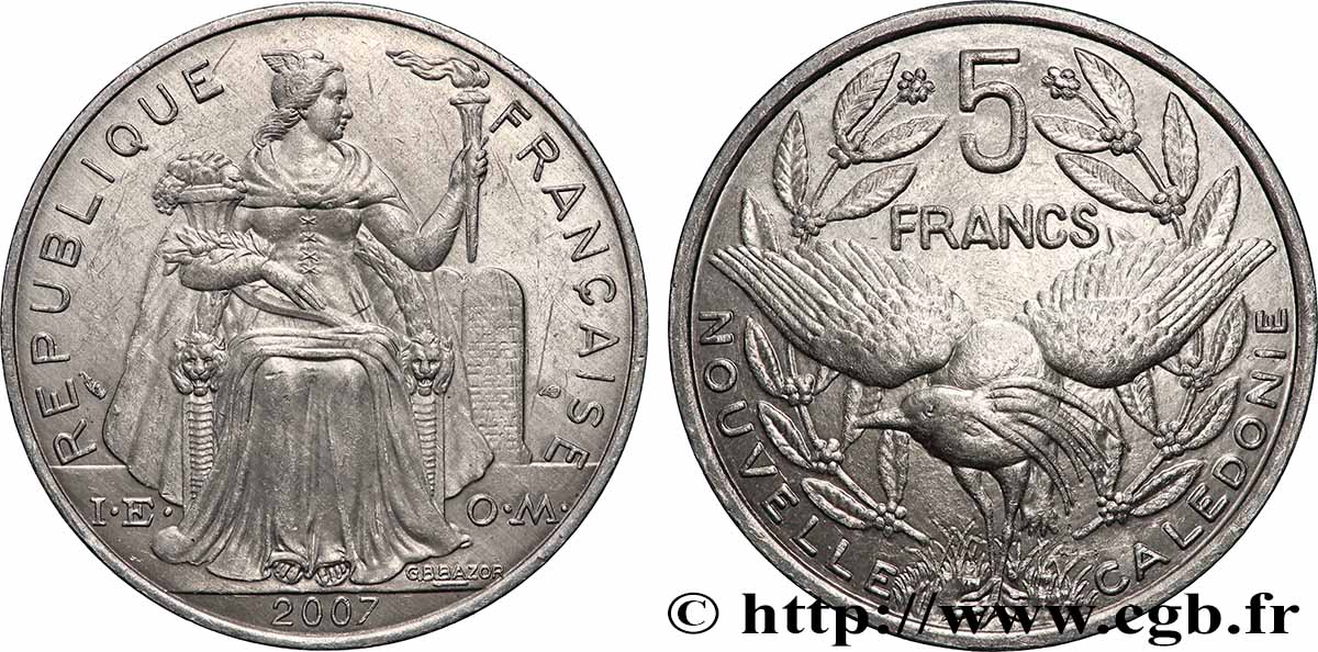 NEW CALEDONIA 5 Francs I.E.O.M. 2007 Paris AU 