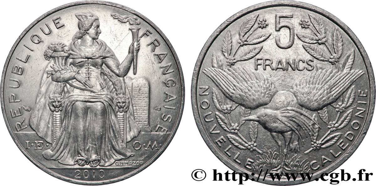 NEW CALEDONIA 5 Francs I.E.O.M. 2010 Paris AU 