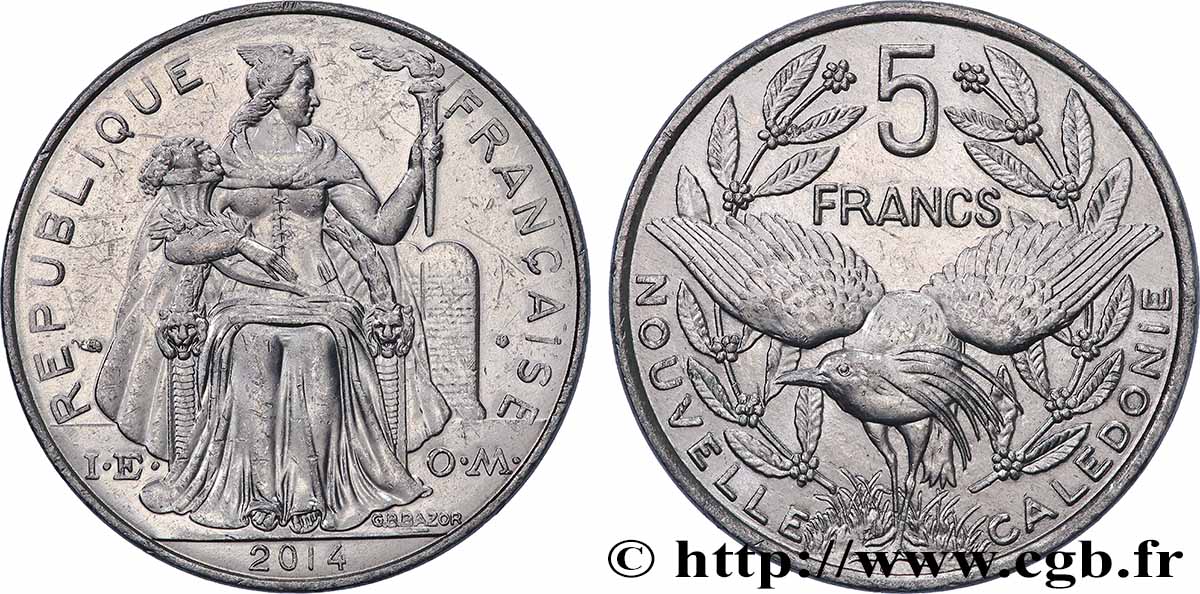 NEW CALEDONIA 5 Francs I.E.O.M. 2014 Paris AU 