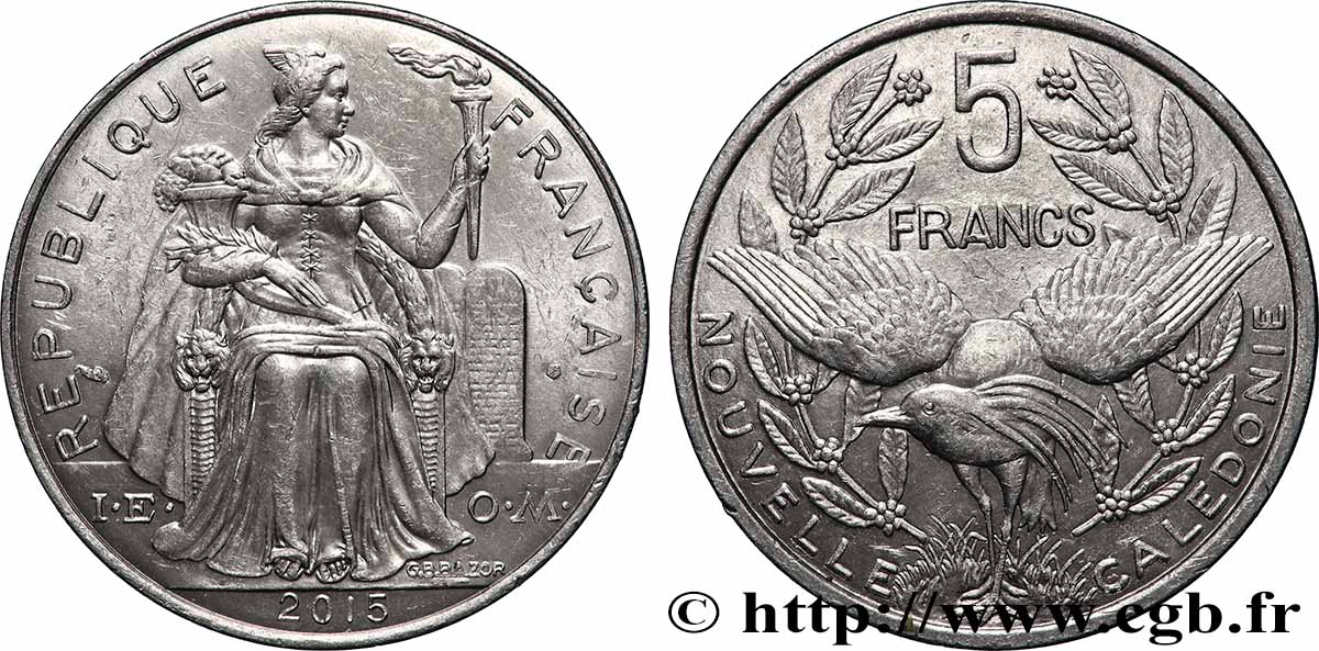 NEW CALEDONIA 5 Francs I.E.O.M. 2015 Paris AU 