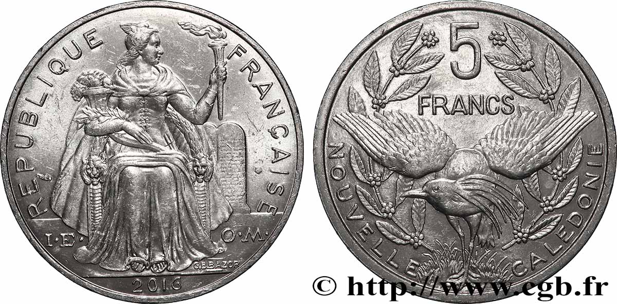 NOUVELLE CALÉDONIE 5 Francs I.E.O.M. 2016 Paris SUP 