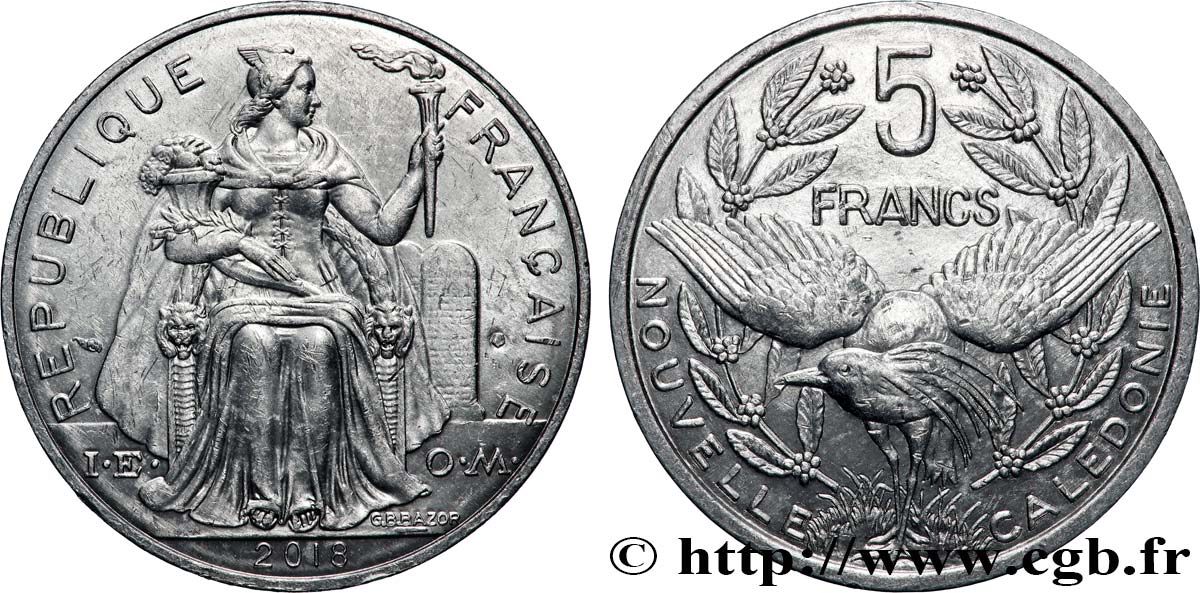 NEW CALEDONIA 5 Francs I.E.O.M. 2018 Paris AU 