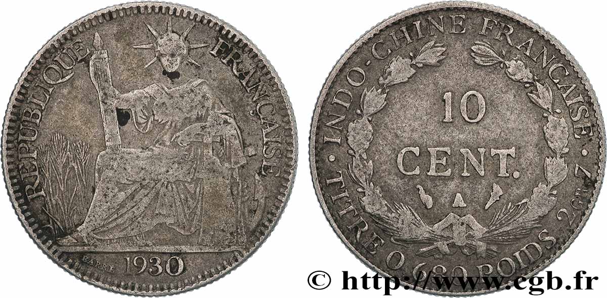 INDOCINA FRANCESE 10 Centièmes 1930 Paris q.BB 