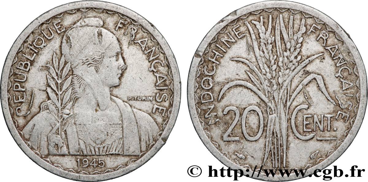FRENCH INDOCHINA 20 Centièmes 1945 Paris VF 