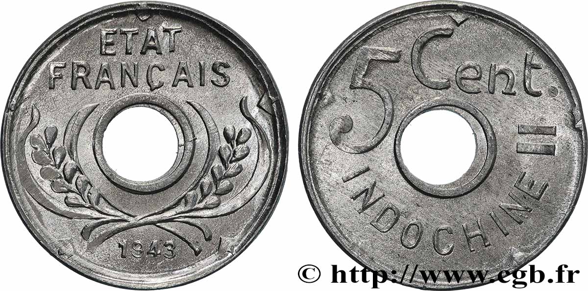 FRENCH INDOCHINA 5 Centièmes 1943 Hanoï MS 