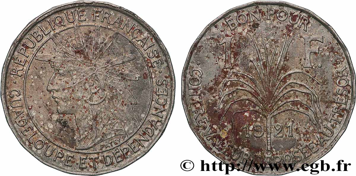 GUADELOUPE Bon pour 1 Franc 1921  SS 