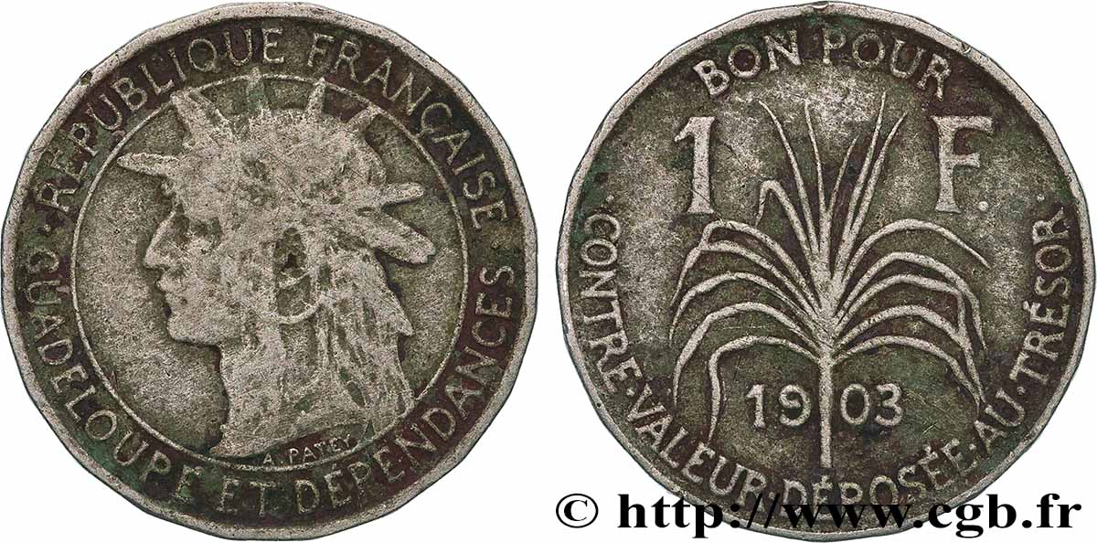 GUADELOUPE Bon pour 1 Franc 1903  fSS 