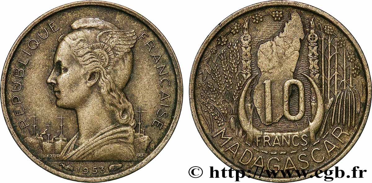 MADAGASKAR - FRANZÖSISCHE UNION 10 Francs 1953 Paris SS 