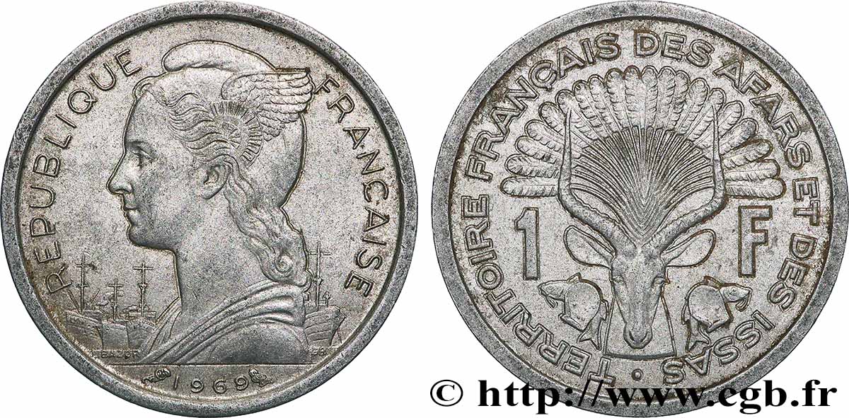 DJIBOUTI - Territoire français des AFARS et des ISSAS 1 Franc 1969 Paris TTB+ 