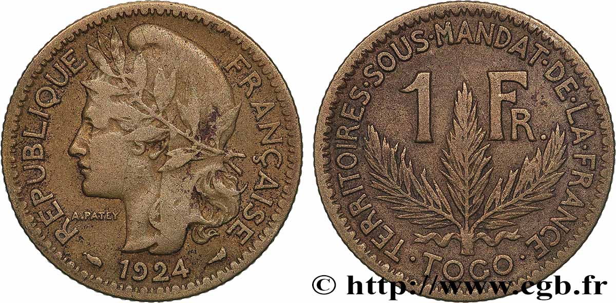 TOGO - FRANZÖSISCHE MANDAT 1 Franc 1924 Paris S 