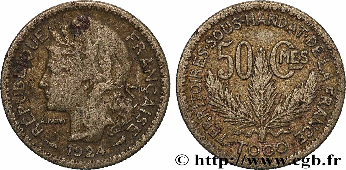 TOGO - TERRITOIRES SOUS MANDAT FRANÇAIS 50 Centimes 1924 Paris TB 