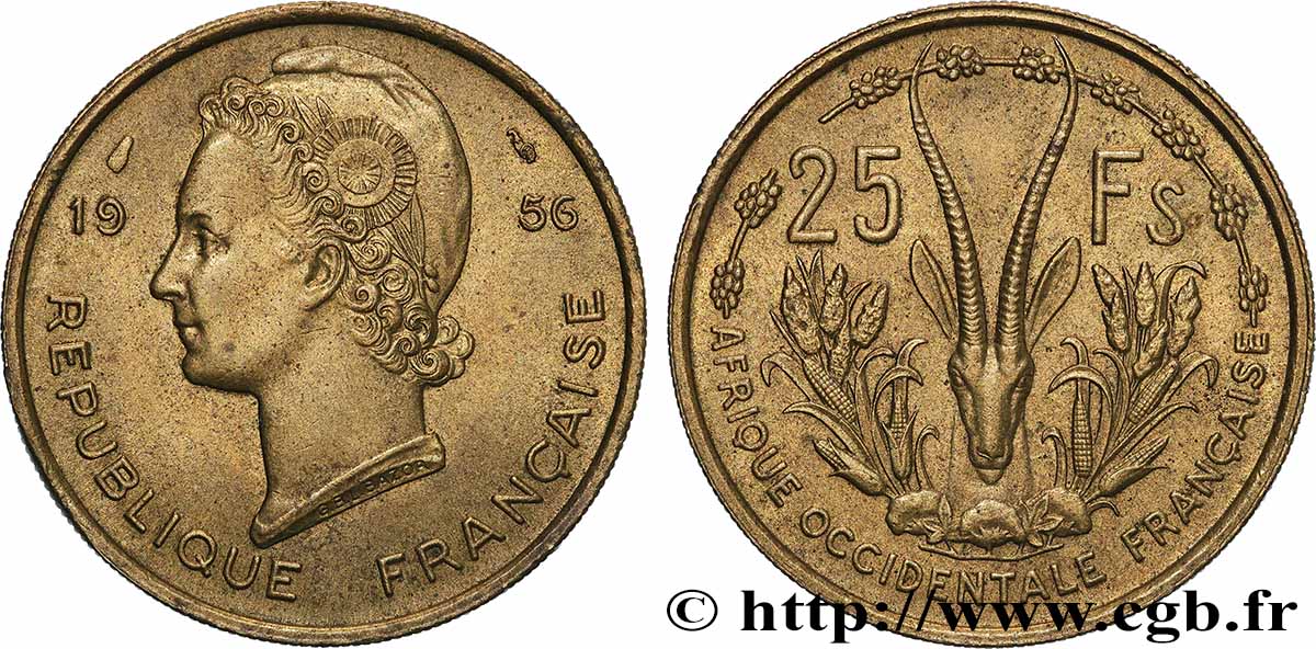 AFRICA OCCIDENTALE FRANCESA  25 Francs 1956 Paris SPL 